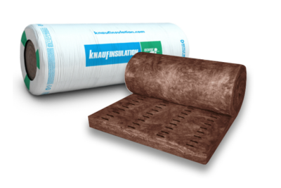 Rouleau d'isolant en laine de verre de la marque Knauf Insulation.