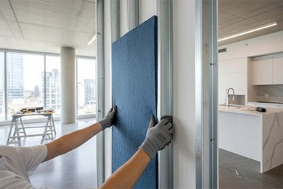 Personne rénovant l'isolation acoustique de sa maison avec les produits d'Acoustix.