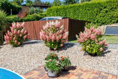 Jardin extérieur sublimé par des graviers décoratifs.